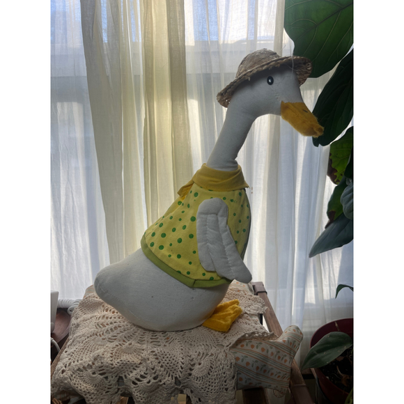 Cottagecore Goose Doll 🦆 Farmhouse Spring Decor Yellow Polka Dot Dress - Picture 2 of 7